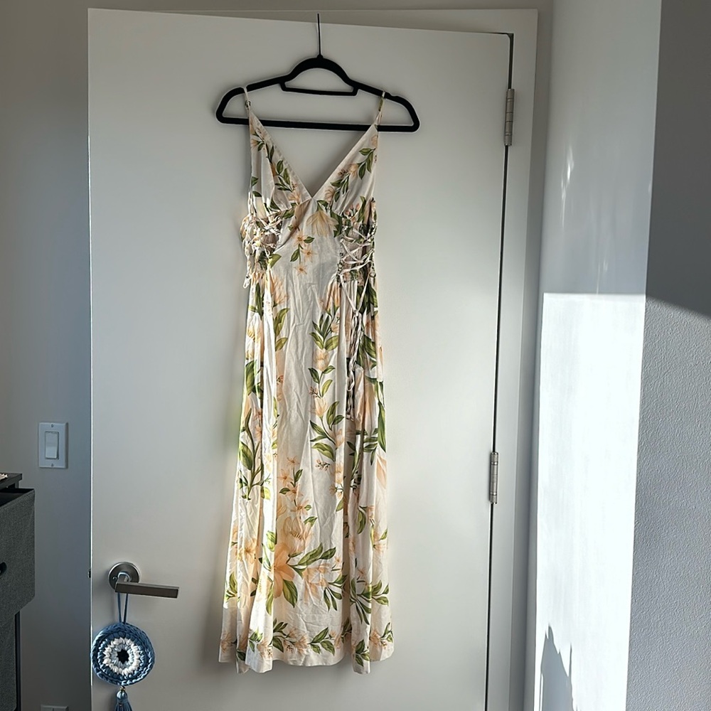 Farm Rio beige, green and yellow dress. Small.